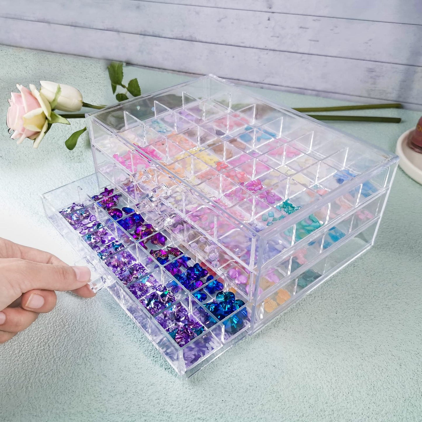 Guolich 3 Tier 72 Lattice Nail Organizers and Storage Clear Acrylic Nail Jewellery Accessories Storage Case Holder Shelves Display Rack Stand for Painted Glue,Brushed Glue,Carving Glue Nail Table
