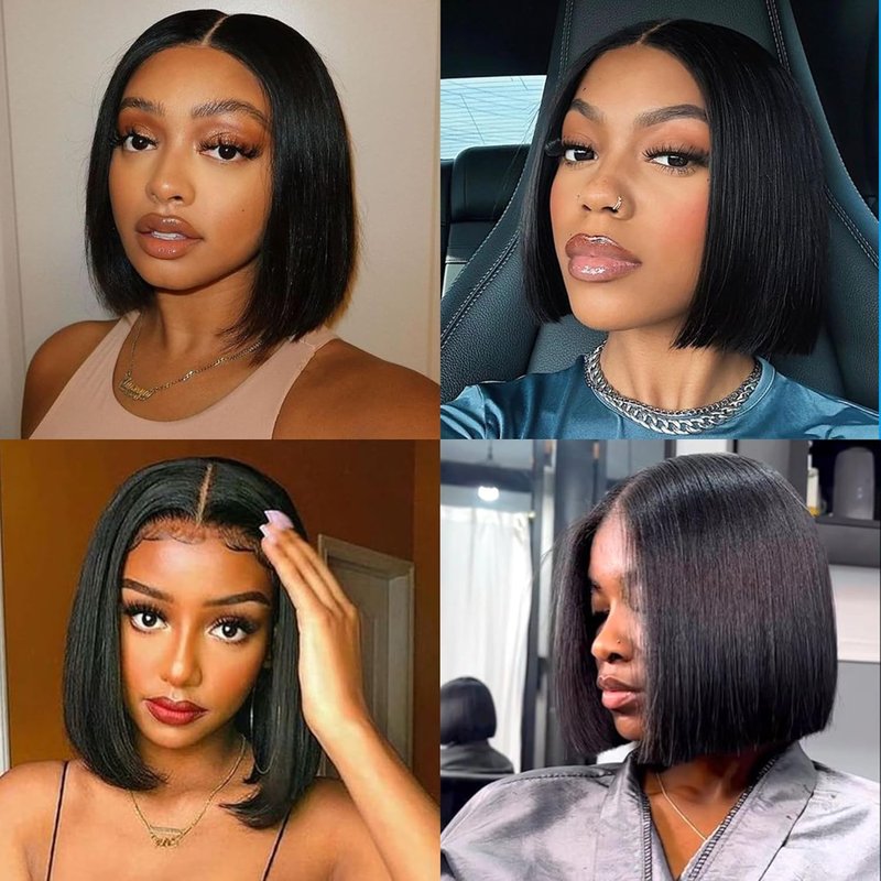 U Part Wig Human Hair - 12A Straight Bobo Wig, 180% Density | Beginner Friendly, 8-Inch, No Glue, Clip-In