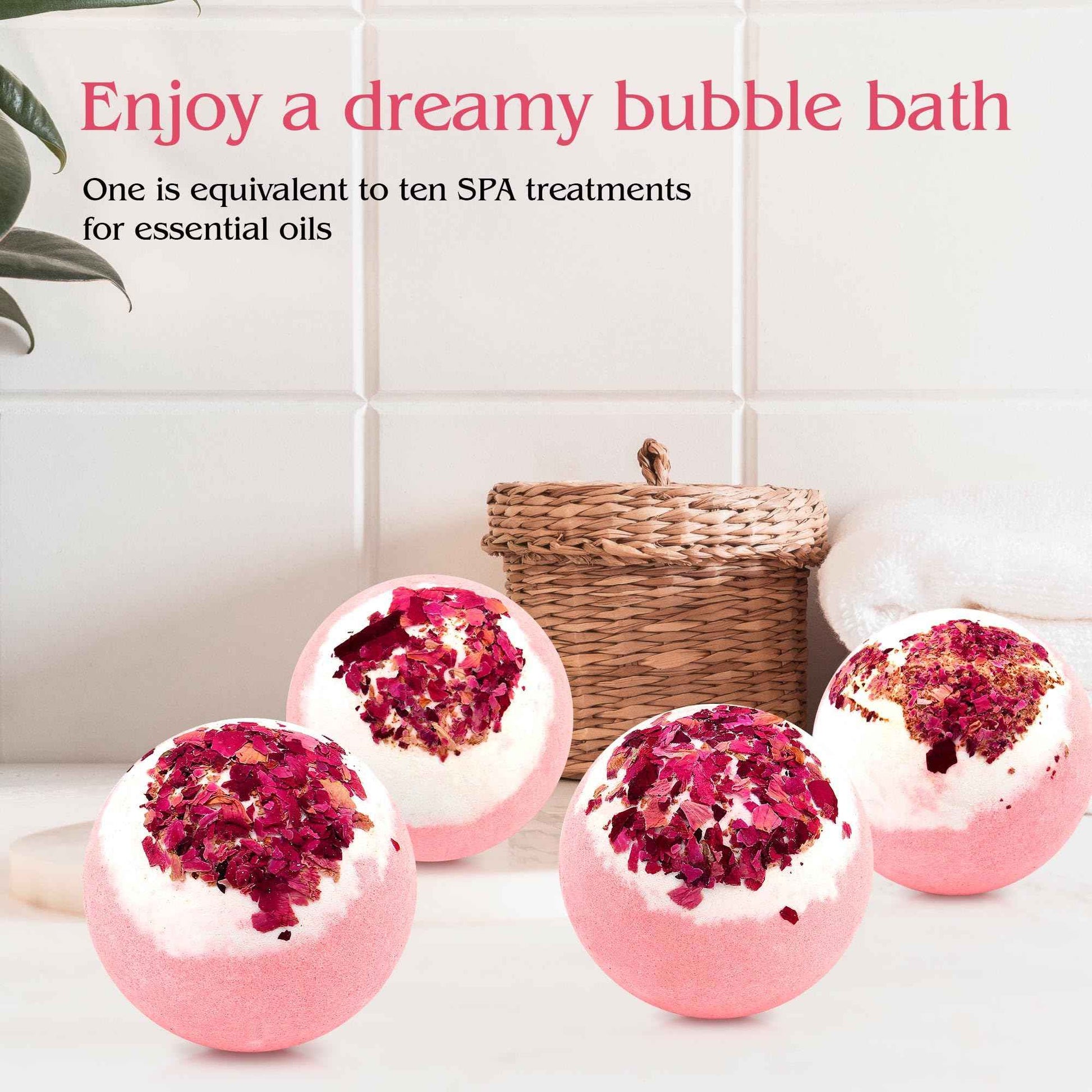 KASTU Dried Flower Bath Bombs Salt Balls,4-Pack Gift Set,Rose Extract Essential Oils,Moisturizing Dry Skin,Fizzy Spa,Relaxation,Self Care,Relaxing,Bubble Bath Bomb Gifts Idea for Men Women