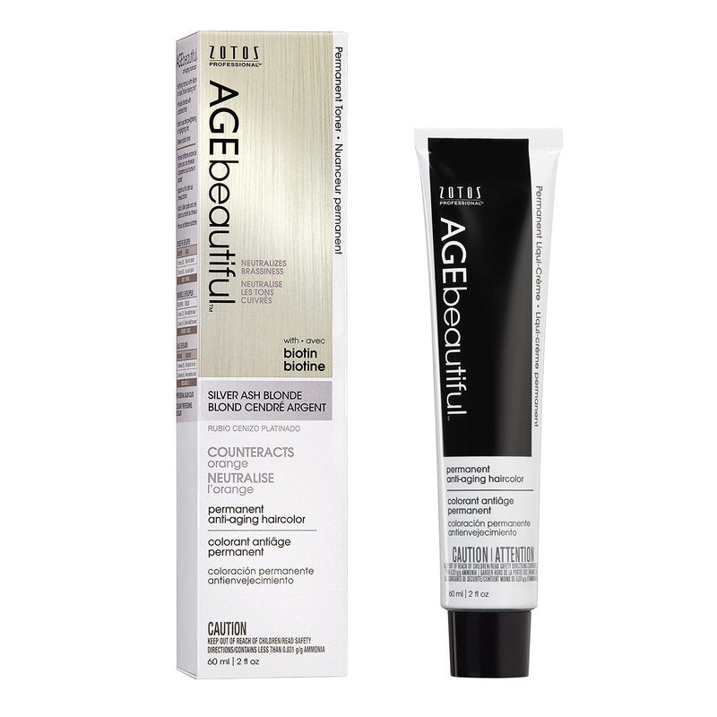 AGE beautiful Permanent Hair Color Dye Liqui Creme | 100% Gray Coverage | Anti-Aging Haircolor | Biotin for Thicker, Fuller Hair | Professional Salon Coloring | Topcoat Toner Silver Ash Blonde