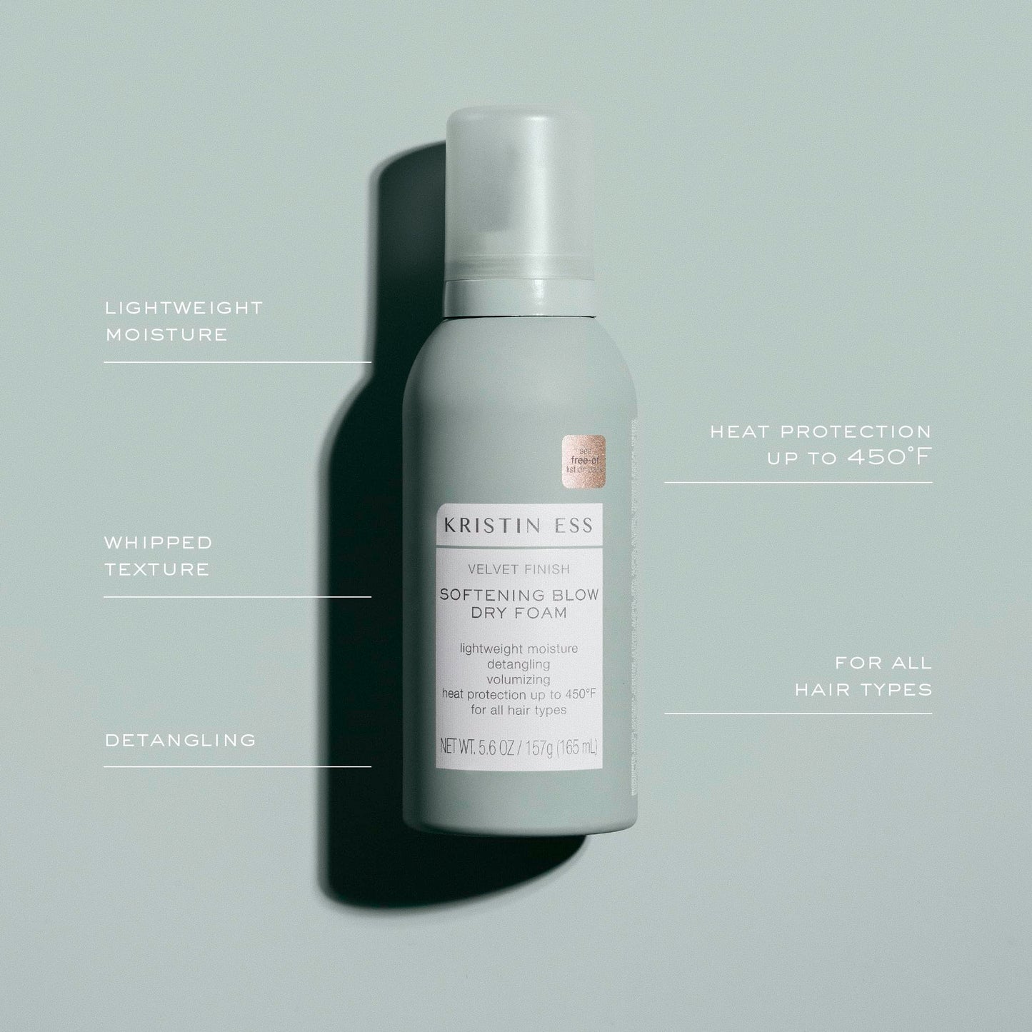 Kristin Ess Heat Protectant Hair Mousse for Women, 4-in-1 Volumizing Styling Foam for Blow Out that Softens, Detangles, Adds Shine and Reduces Frizz for Long Lasting Hairstyle for Fine to Curly Hair