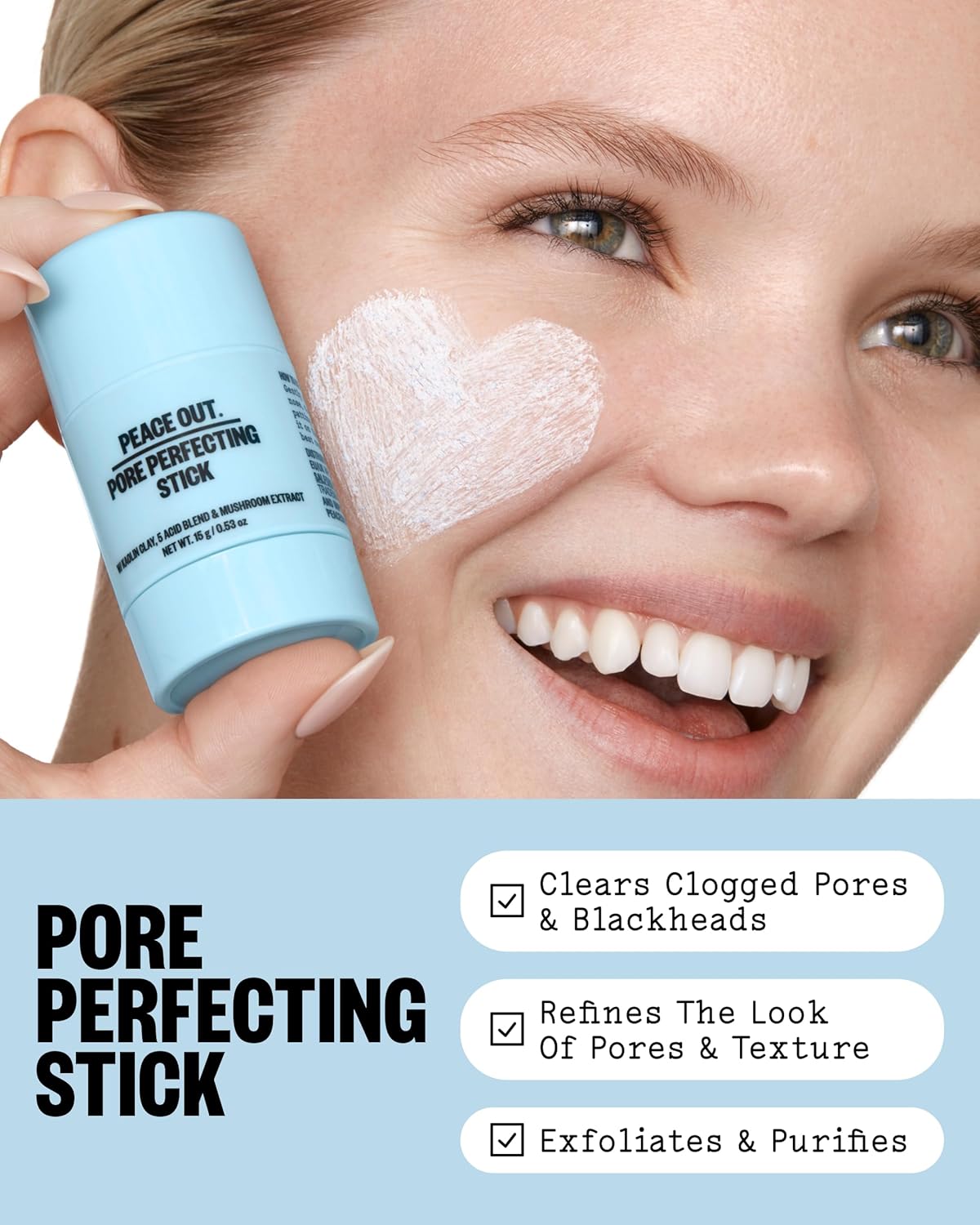 Pore Perfecting Stick - Kaolin Clay Exfoliating Face Cleanser with Glycolic & Salicylic Acids | 0.53 oz