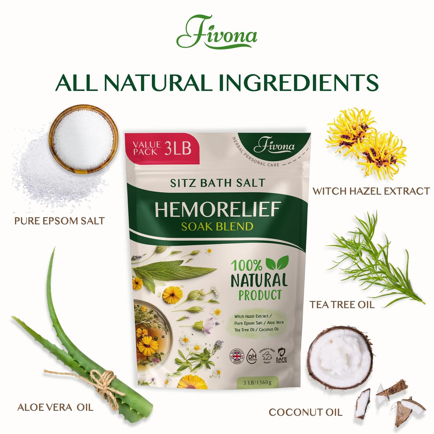 Sitz Bath Salts for Hemorrhoids Treatment - Soak Blend Epsom Salt with Natural Essential Oils, Soothing Perineal Soaking for Postpartum Care, Discomfort Relief, Fissures - Value Pack 3LB