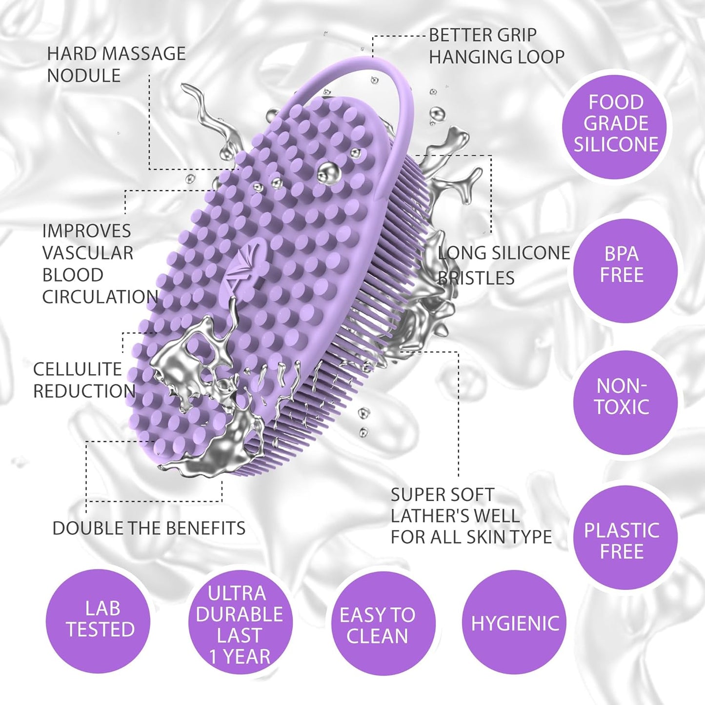 Silver-Infused Silicone Body Scrubber Bundle - Serene Green & Lavender Dual-Tone Set