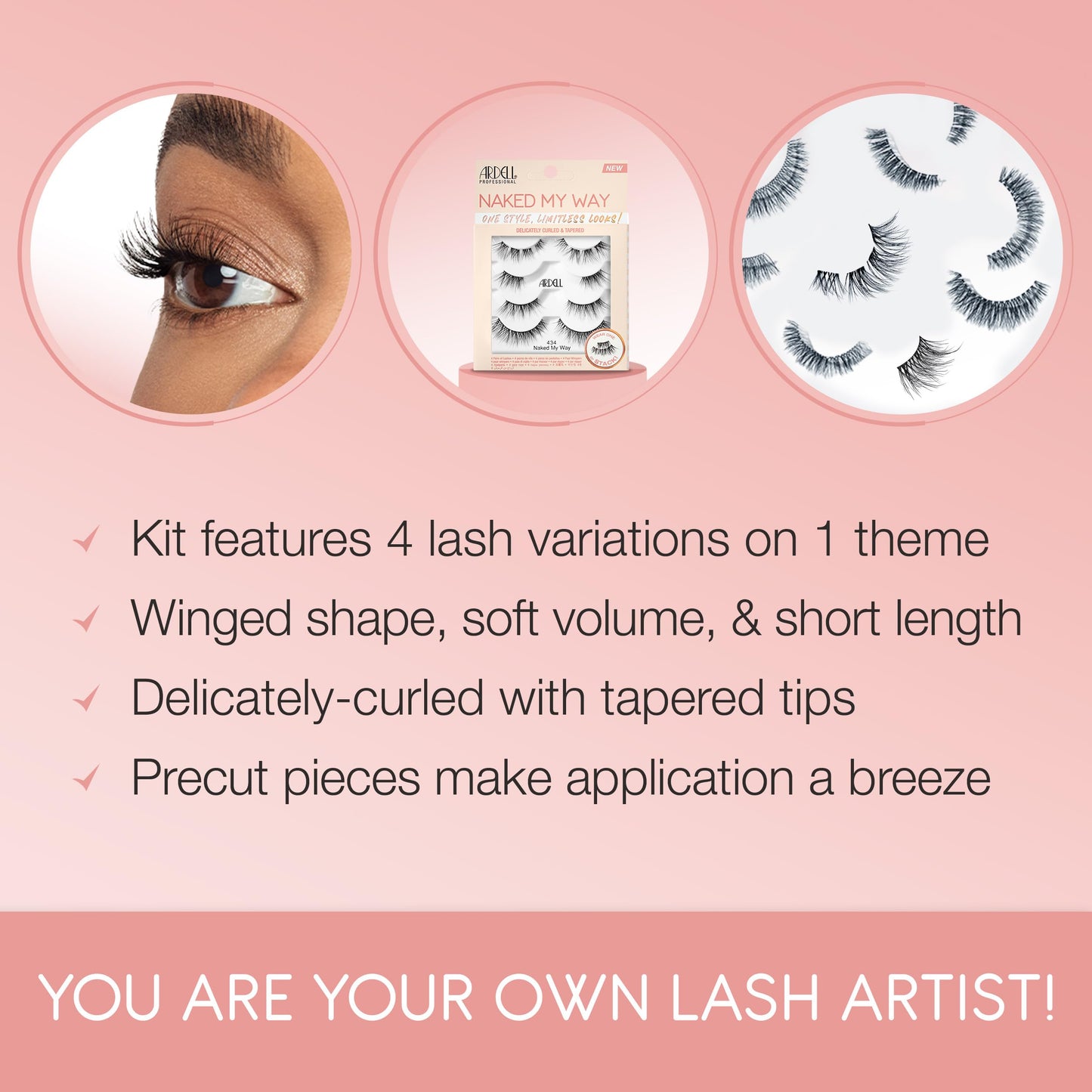 Ardell False Eyelashes Naked My Way 434 - Natural Look, Soft and Lightweight Strip Lashes, 4 Pairs, 1 Pack
