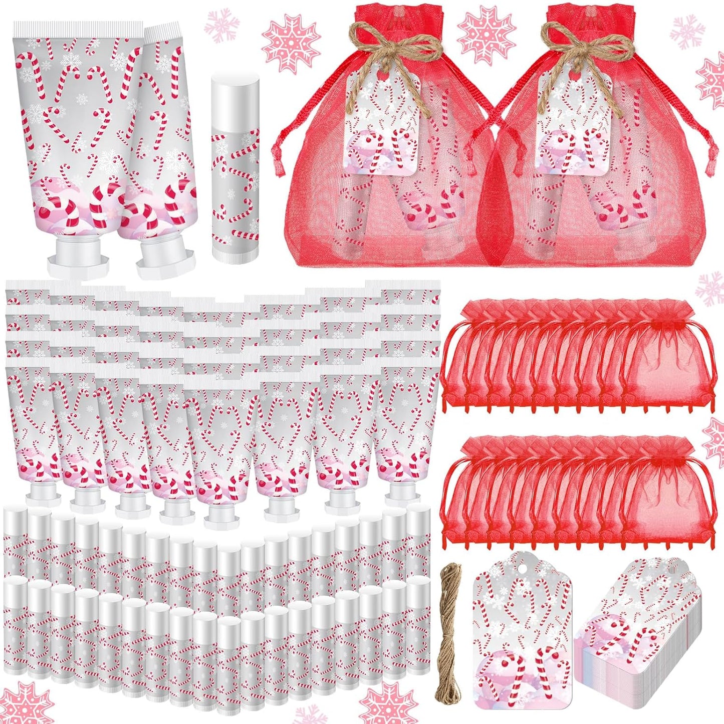 Christmas Candy Cane Hand Cream & Lip Balm Gift Set - Travel Size | Perfect for Weddings & Showers
