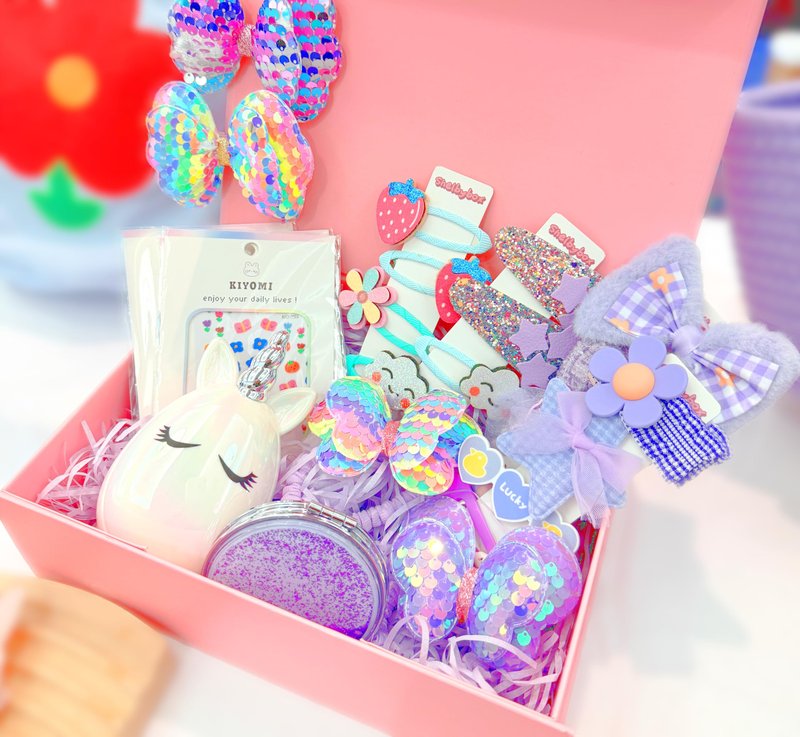 Hair Accessories for Girls Gift Set - Girl Hair Accessories Kit for Kids Ages 4-8, Purple Hair Clips, Barrettes, Ponytail Ties, Bows, Mirror & Unicorn Comb, Toddler Hair Set