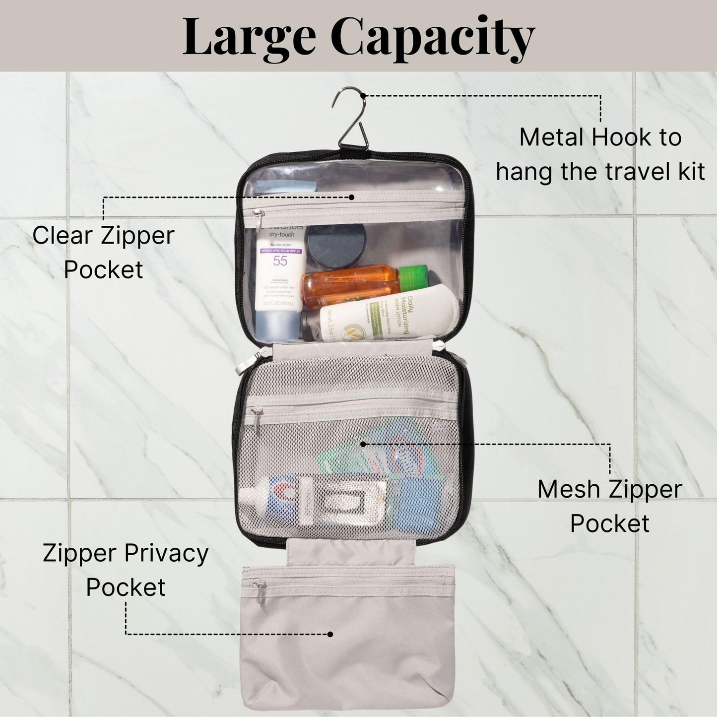 Baggallini Hanging Travel Toiletry Kit - Lightweight 6x10 Inch Makeup Bag