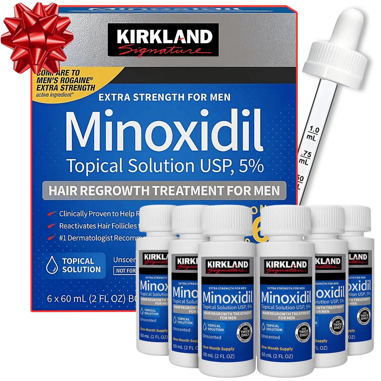 Kirkland Signature Minoxidil Topical Solution USP 5%, Extra Strength Hair Regrowth Treatment for Men, 6 Months Supply