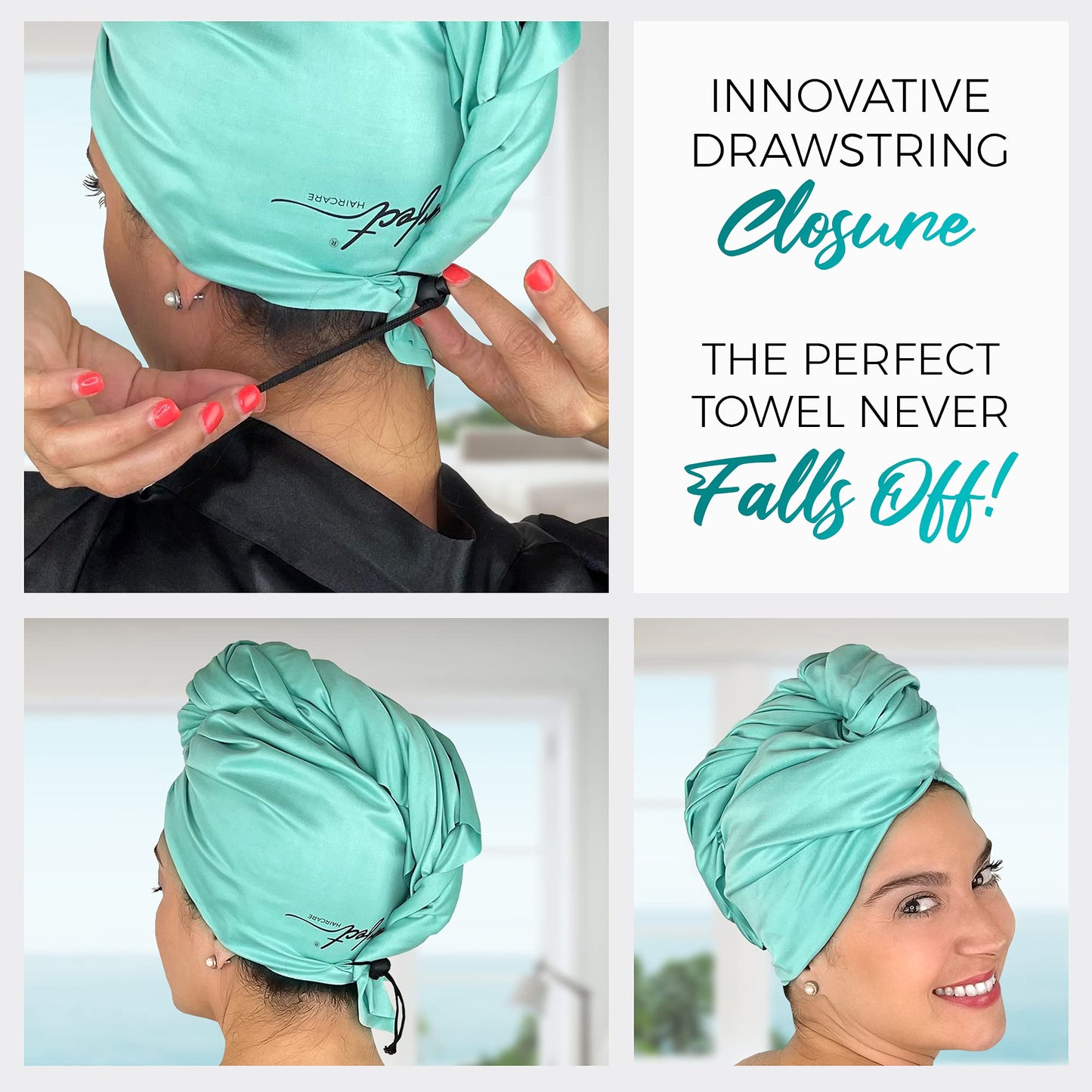 Microfiber Hair Towel Wrap for Women – Large Fast Drying Hair Towel with Patented Clip – Anti-Frizz, Super Absorbent, Silky Smooth Microfiber – Plopping Hair Wrap for Curly, Wavy & Straight Hair