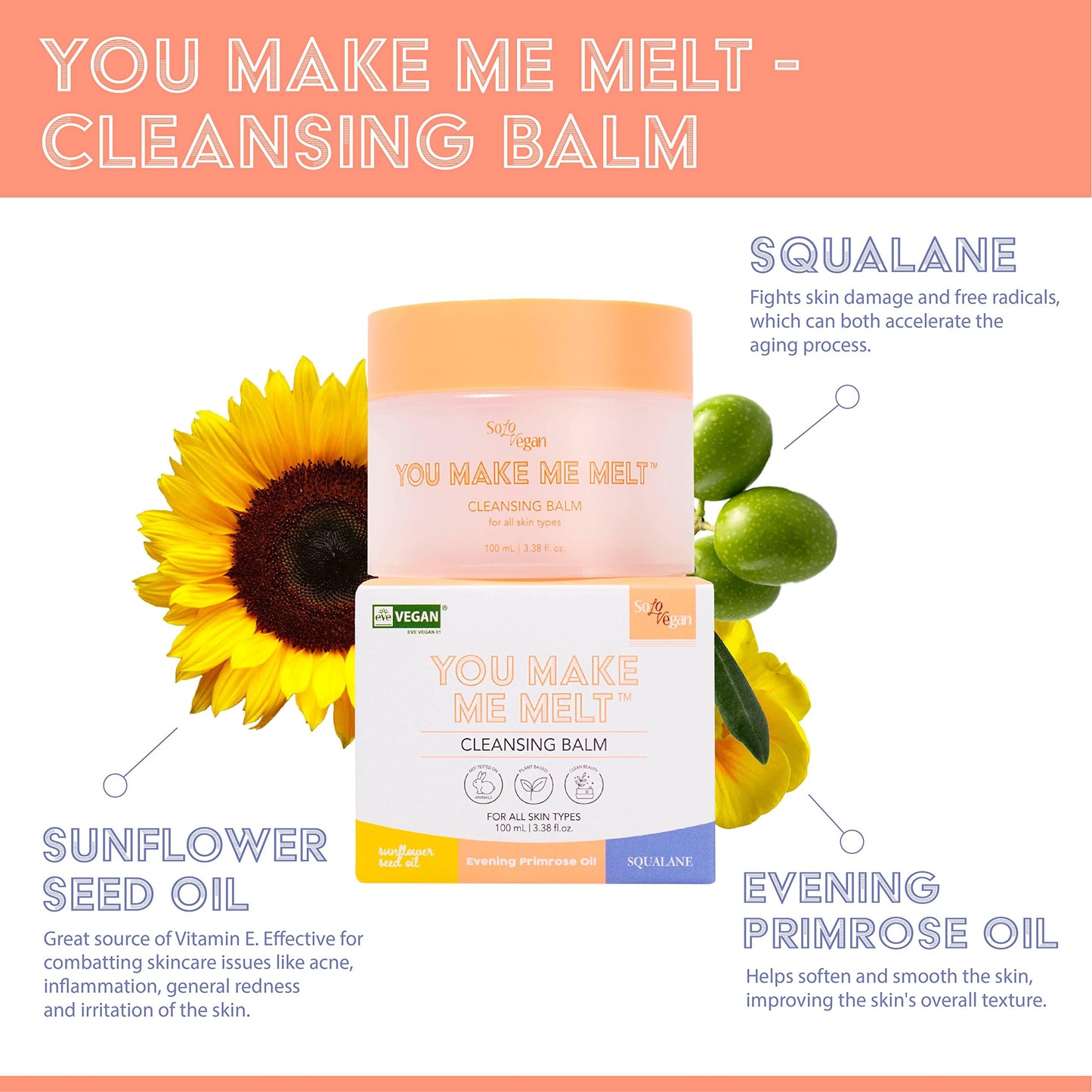SoloVegan You Make Me Melt Cleansing Balm, Waterproof Makeup Remover, Face Cleanser, Oil Based Cleanser, Korean Skincare