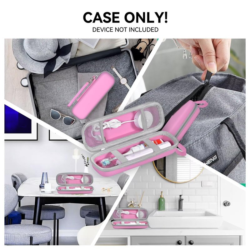 TUNYINSH Toothbrush Travel Case for Oral B/Oral-B Pro 1000 1500 5000 7000 7500 6000 9600/ Phlips Sonicare 4100 5100 1100 6100 5300 Electric Toothbrush, Portable Hard Protective Storage Bag (Pink)