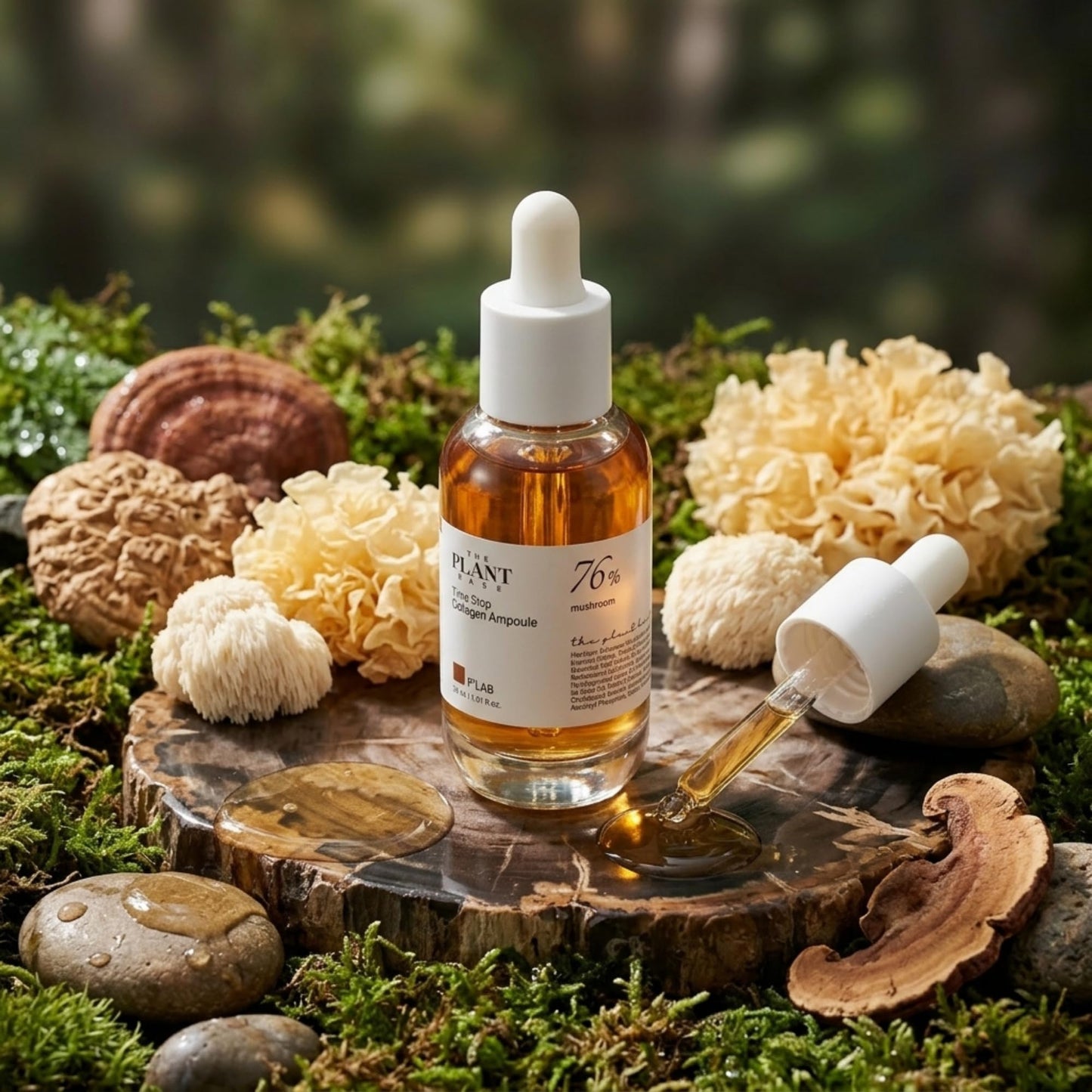 THE PLANT BASE Korean Collagen Serum – Time Stop Mushroom Ampoule, 76.5% Mushroom Extract & Vegan Collagen Face Serum for Anti-Aging, Firming & Plumping | K-Beauty Award Winner, 1.01 fl oz