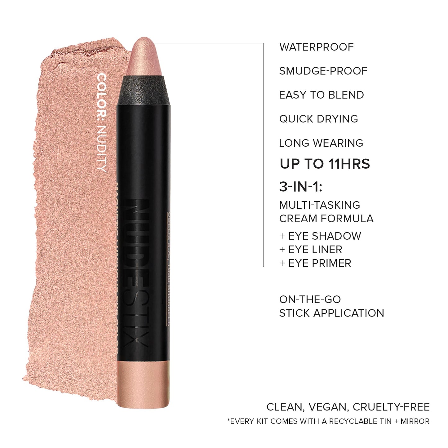 Nudestix Mini Nude Metallic Eye Kit – 3-Piece Cream Eyeshadow Pencil Set in Long-Wear Metallic Nude Shades | Multi-Use Eye Crayons for Shadow, Liner & Primer | Vegan, Travel-Friendly Makeup Set