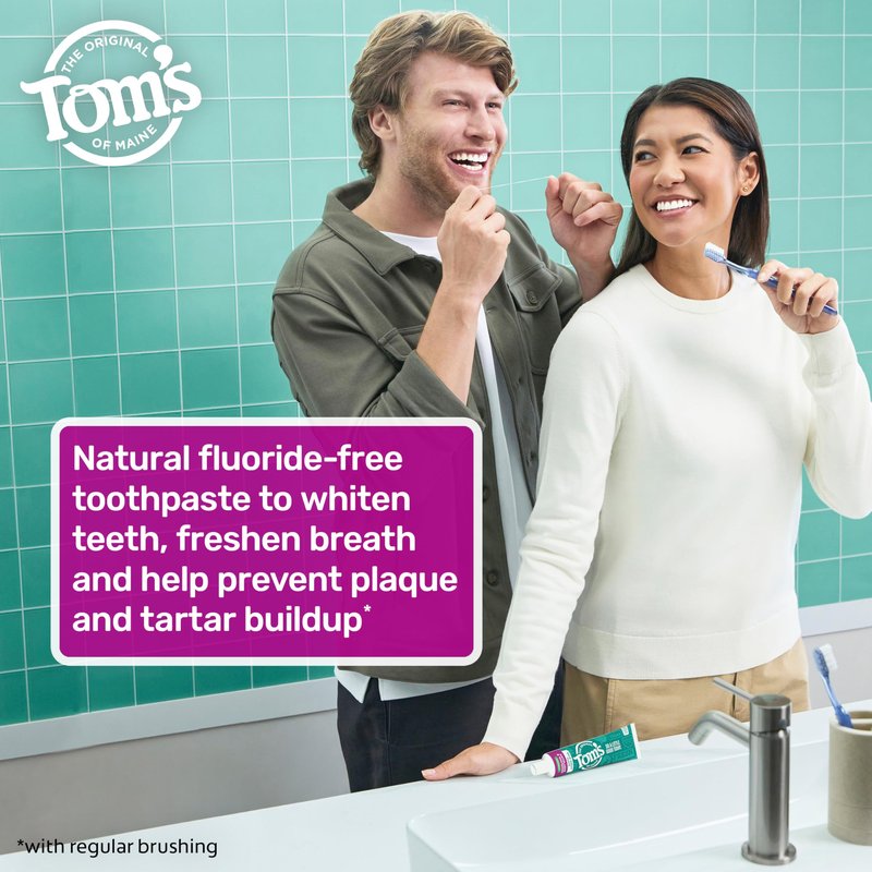 Tom’s of Maine Antiplaque and Whitening Toothpaste, 3 Pack, Natural Fluoride Free Toothpaste, SLS Free Formula, Helps Whiten Teeth and Fights Tartar, Gluten Free, Spearmint, 4.5 oz