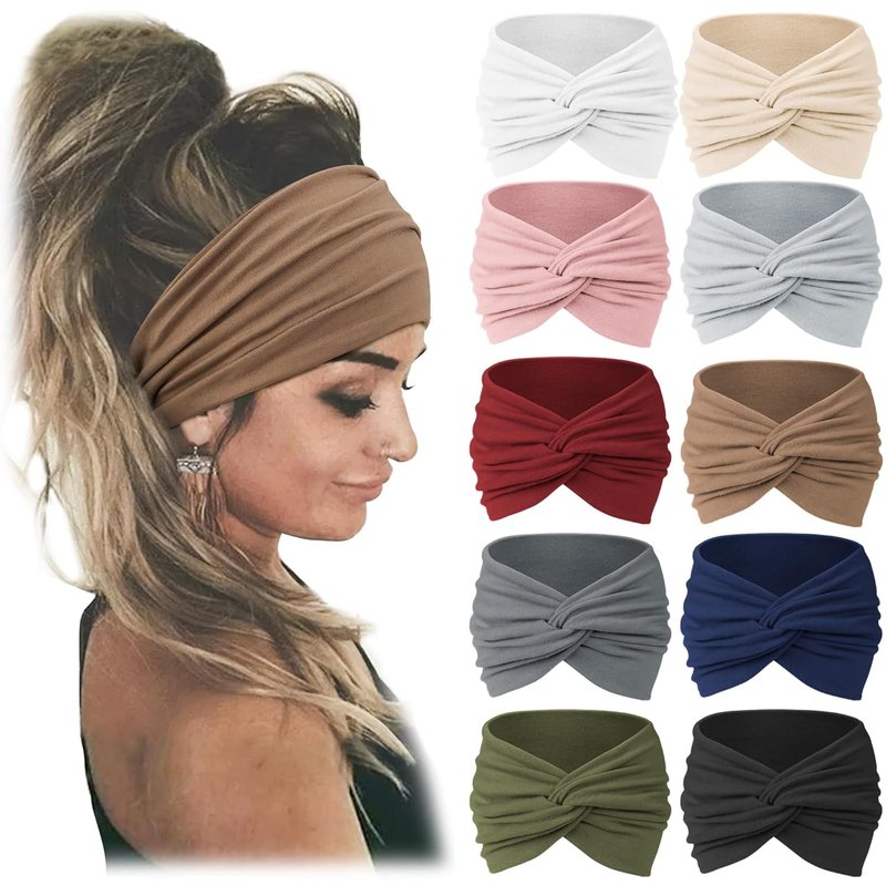 Wide African Hair Wrap Headbands - 10 PCS Turban Style for Women | Extra Stretch & Non-Slip Design
