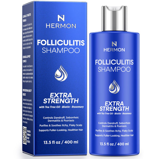Hermon Folliculitis Shampoo for Itchy Scalp: Psoriasis, Dandruff & Seborrheic Dermatitis & Biotin – Soothes | Exfoliates | Reactivates Follicles
