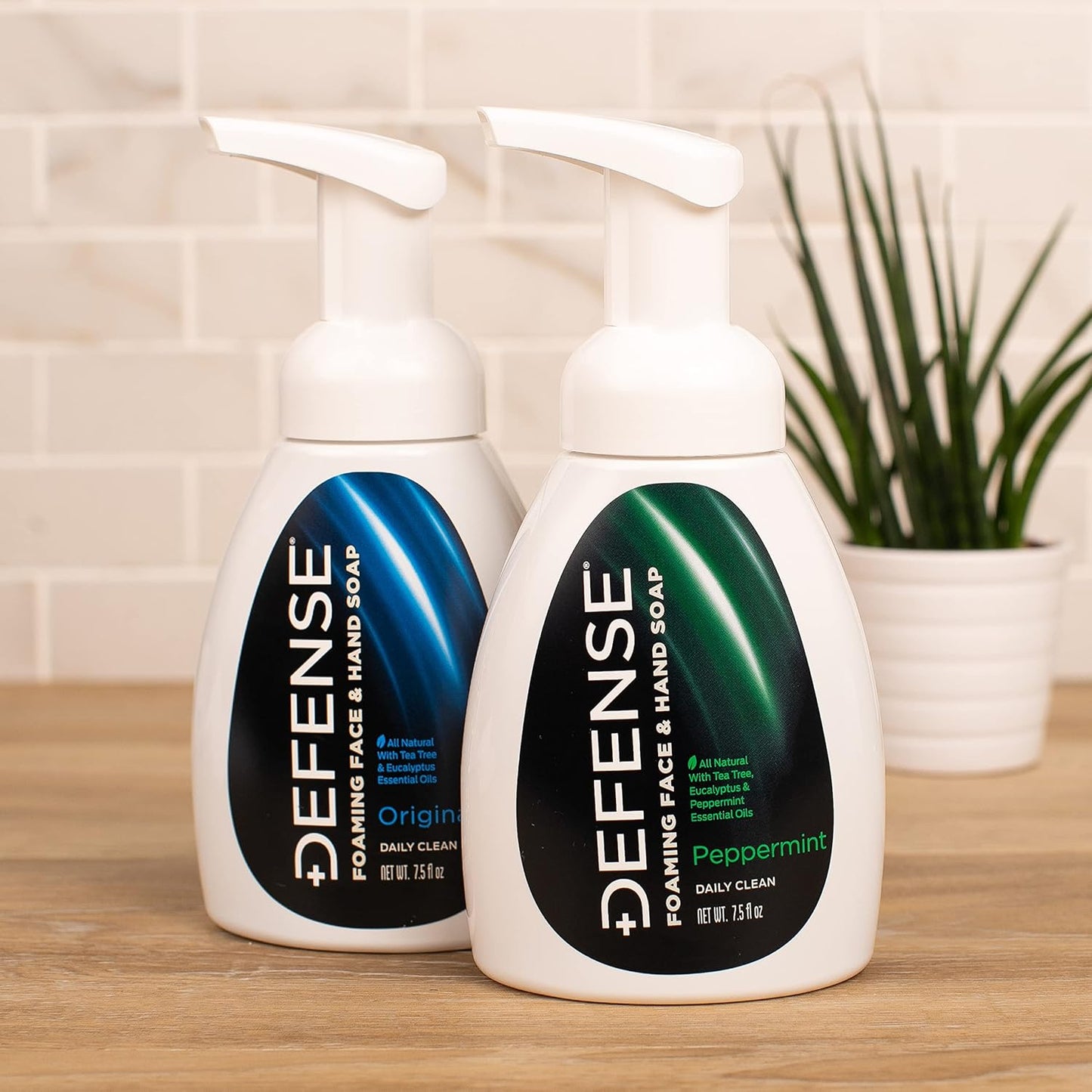 Defense Liquid Foaming Face & Hand Soap - Peppermint Refill with Tea Tree, Eucalyptus & Aloe Vera | 32 Fl Oz