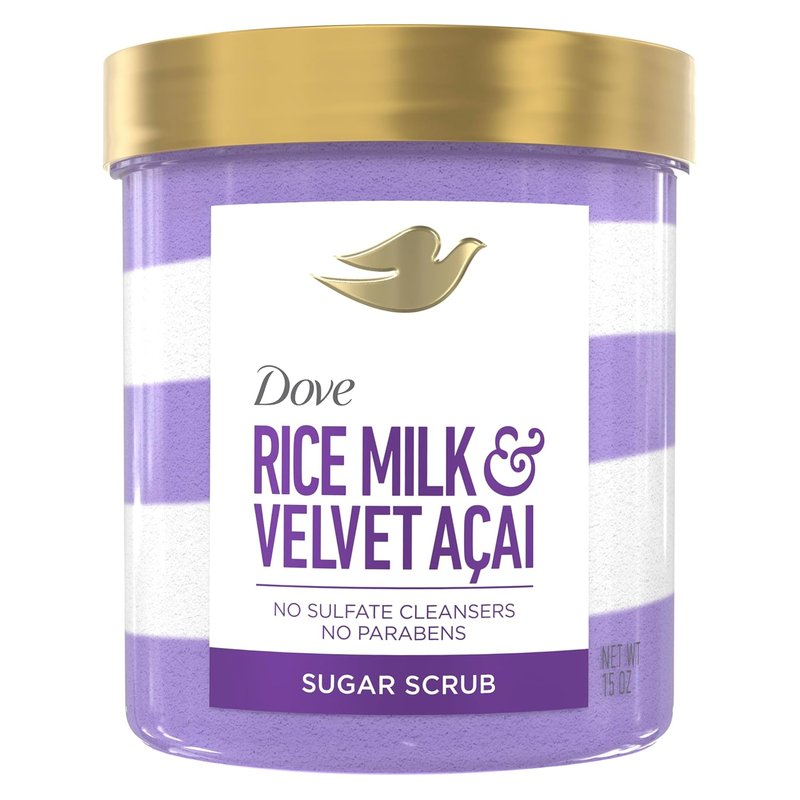 Dove Sugar Body Scrub - Velvet Acai & Rice Milk Exfoliator | 15 oz for Hydrated Skin