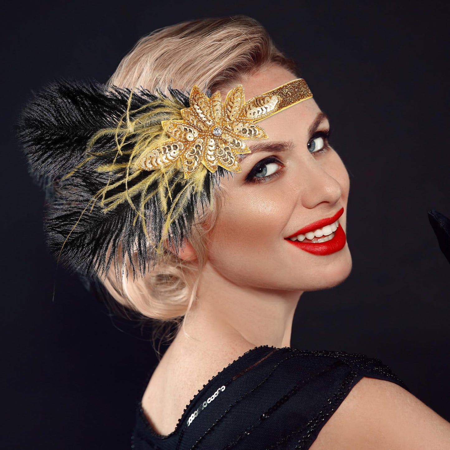 Beaupretty Flapper Headband Roaring 1920s Costume Headwear Sequin Wedding Headpiece for Women