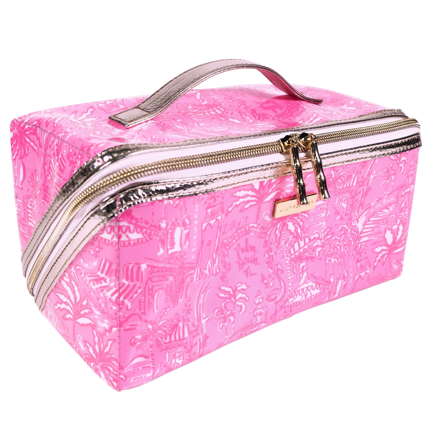 Lilly Pulitzer Travel Cosmetic Case, Lay Flat Zipper Carryall Pouch with Wipeable Lining (Palm Beach Playground)