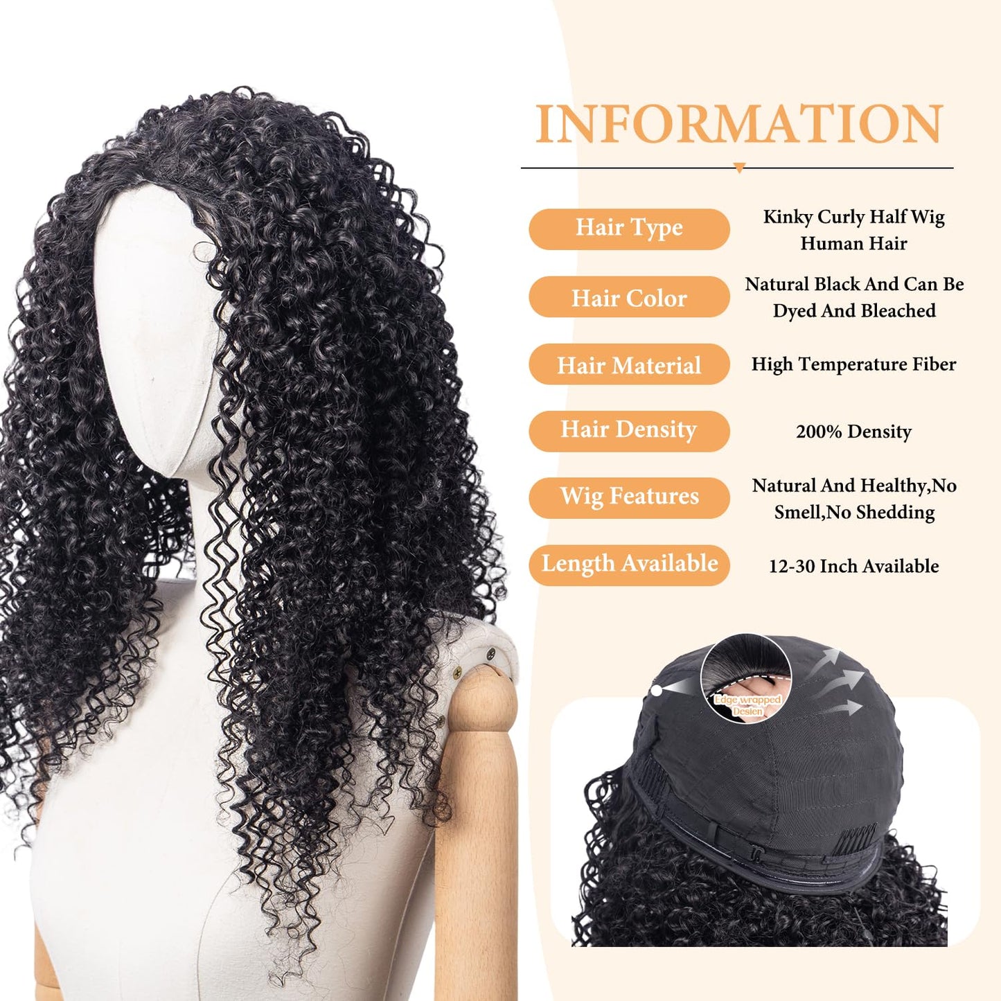 3 in 1 Half Wig Kinky Straight/Kinky curly synthetic for Women 200% Density Glueless Wear No Lace Flip Over Half Wig Seamless Clip In Wigs (24 inch KC)