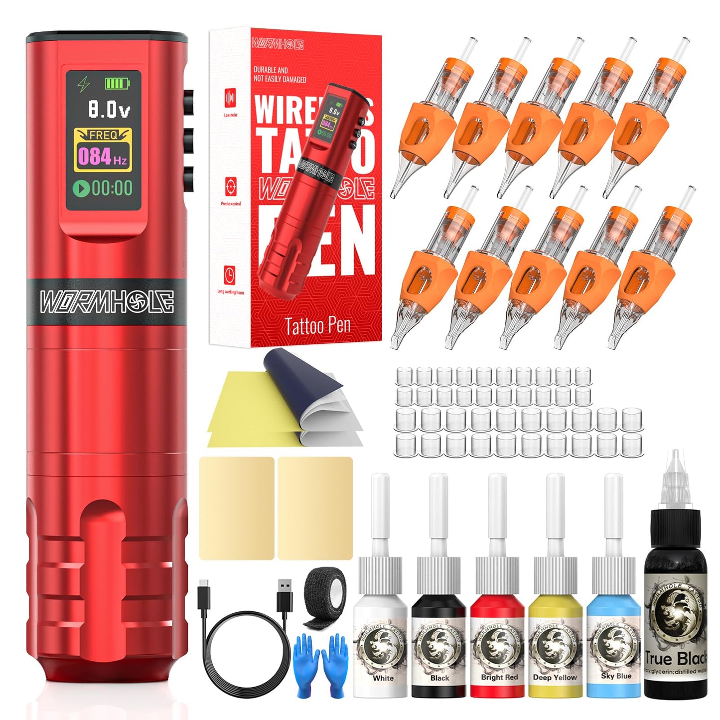 Wormhole Professional Wireless Tattoo Kit with 1800mAh Battery, Complete Set Including Tattoo Needles, Ink, and Everything Needed for Beginners - WTK284