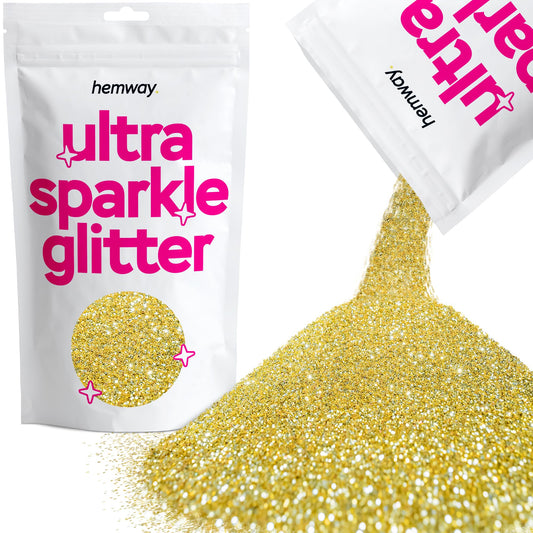 Hemway Premium Ultra Sparkle Glitter Multi Purpose Metallic Flake for Nail Art, Cosmetic Graded, Makeup, Festival, Party, Hair, Body and Eyes 100g / 3.5oz - Sand Gold