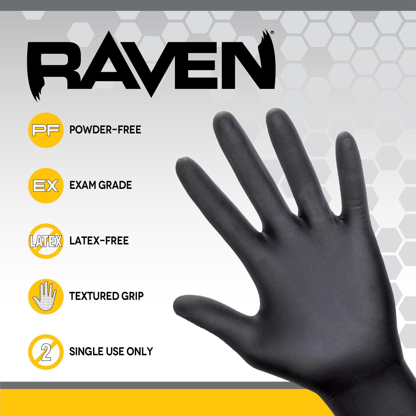 SAS Safety 66519-01 Raven Powder-Free Exam Grade Nitrile - 6 mil 50 Gloves per box