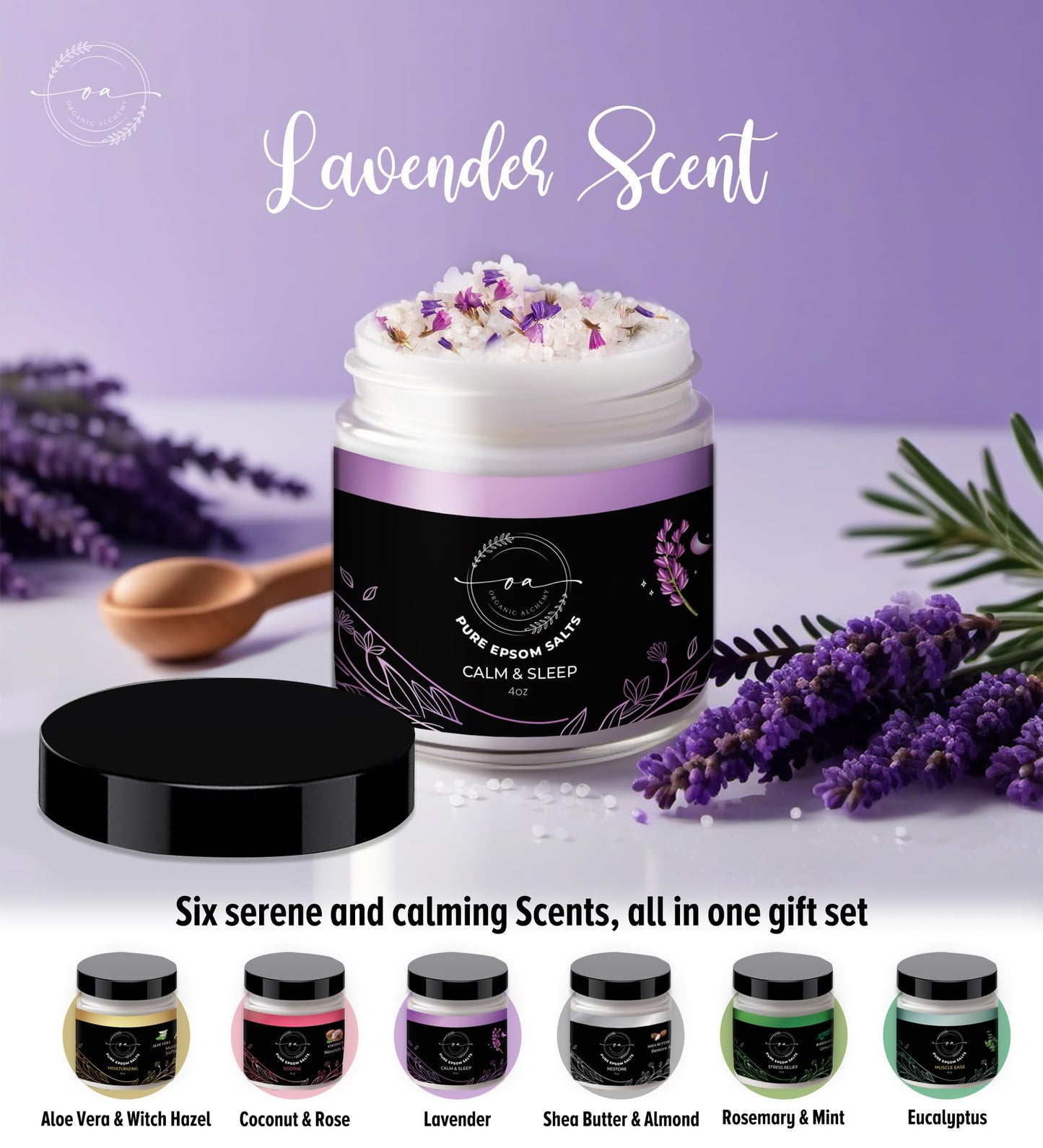 Epsom Bath Salts Gift Set, Relaxing Spa Salt & Essential Oils, Bubble Bath Soaks - Lavender, Eucalyptus, Coconut, Shea Butter, Rose Mary & Aloe Vera Self Care Gifts for Women (6 Pack)