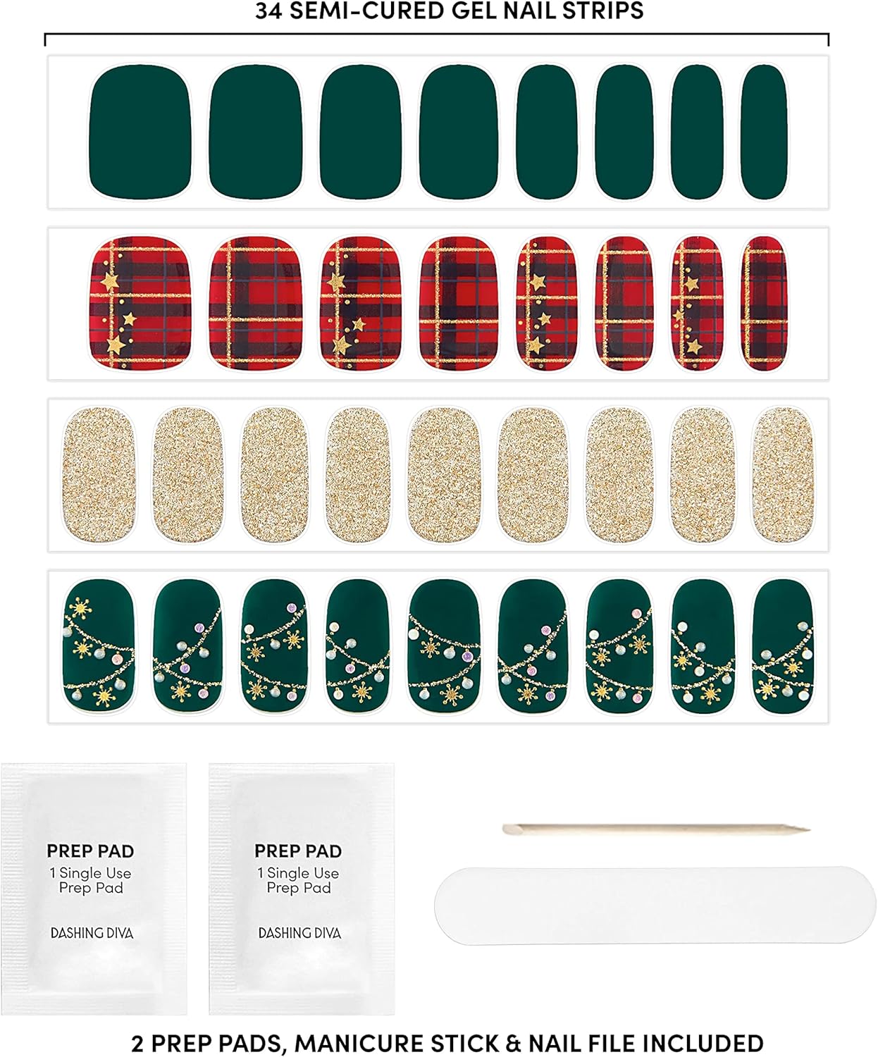 Dashing Diva Glaze Nail Strips - Victorian Plaid Gel Wraps | Long-Lasting, Chip Resistant | 34 Salon Quality Strips, Prep Pad & File