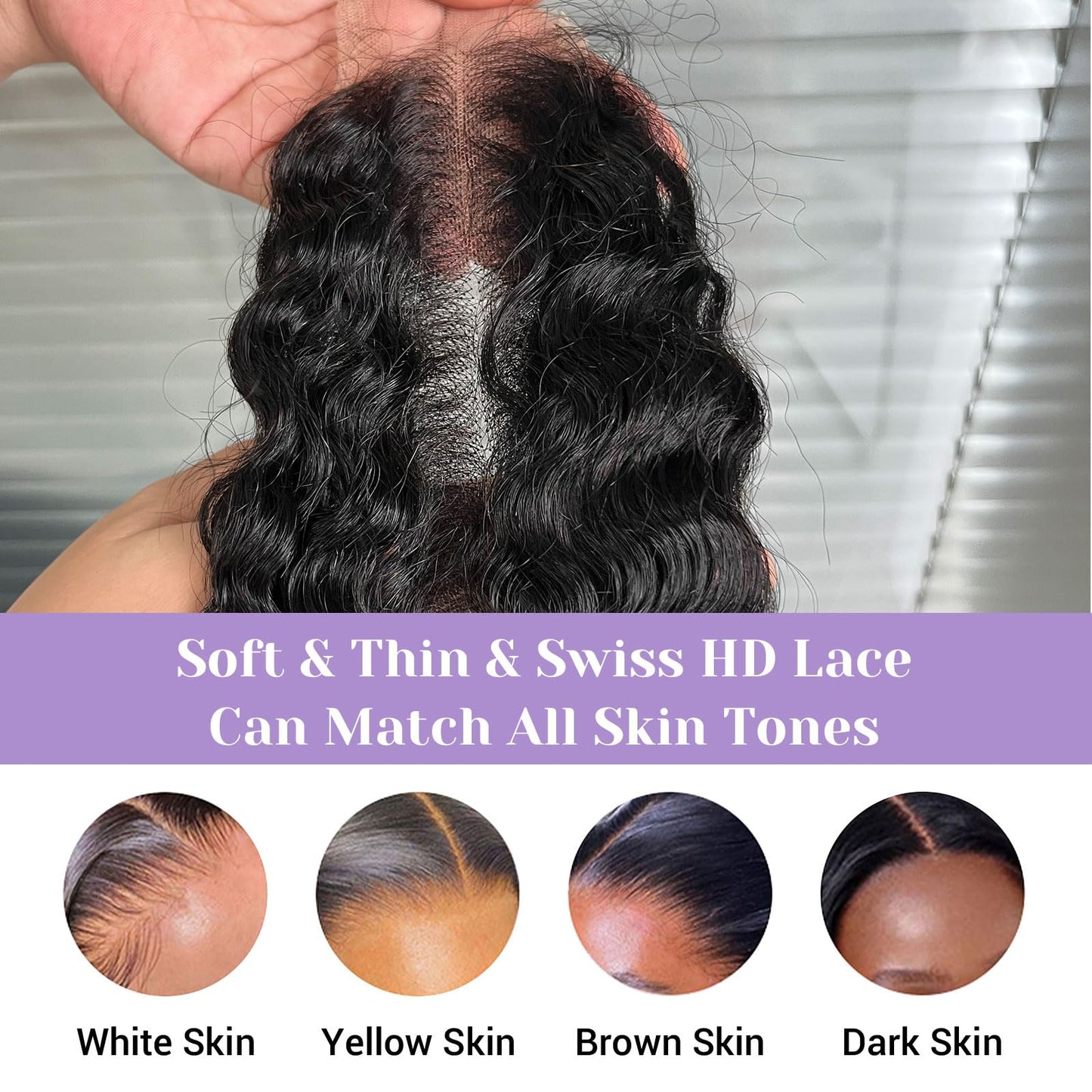 DSEKCAIN 2x6 Burmese Curly Closure 100% Real Human Hair Water Wave 2x6 Transparent HD Lace Closure Natural Black 1B Color 16 Inch