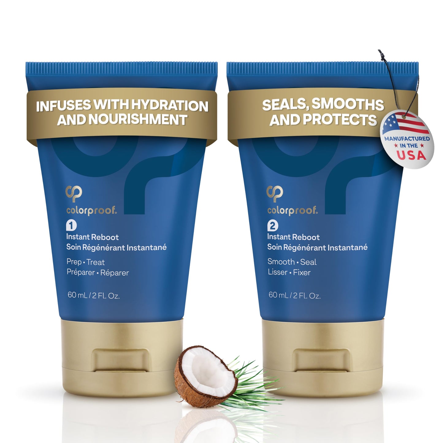 Colorproof Instant Reboot Treatment Masque 2 Fl. Oz. (2 Pack) Hair Mask, Lightweight, 2-Step Hair Mask for Damaged Hair with Color Protection, Coconut & Lemongrass Scent