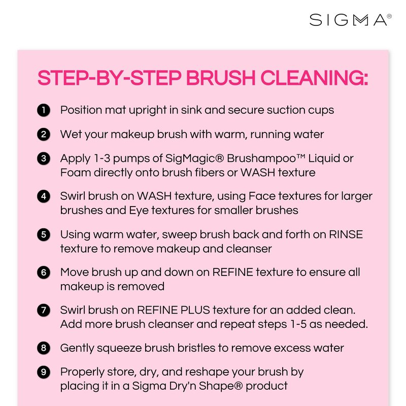 Sigma Beauty Sigma Spa® Express Brush Cleaning Mat (Pink) — Silicone Makeup Brush Cleaning Mat with Suction Cups for Cleaning Makeup Brushes, Compact Design Fit for Any Travel Makeup Kit
