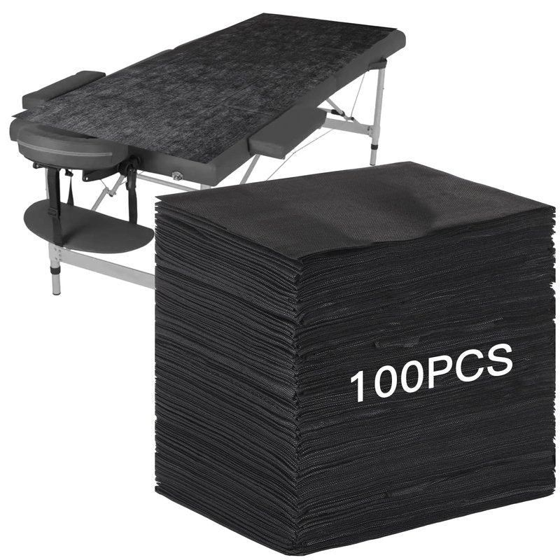 100 PCS Disposable Bed Sheets for Massage Table, 31" x 71" Non-Woven Massage Table Cover, Disposable Bed Sheets for Spa Beds, Beauty Salons, Hotels, and Estheticians (Black)