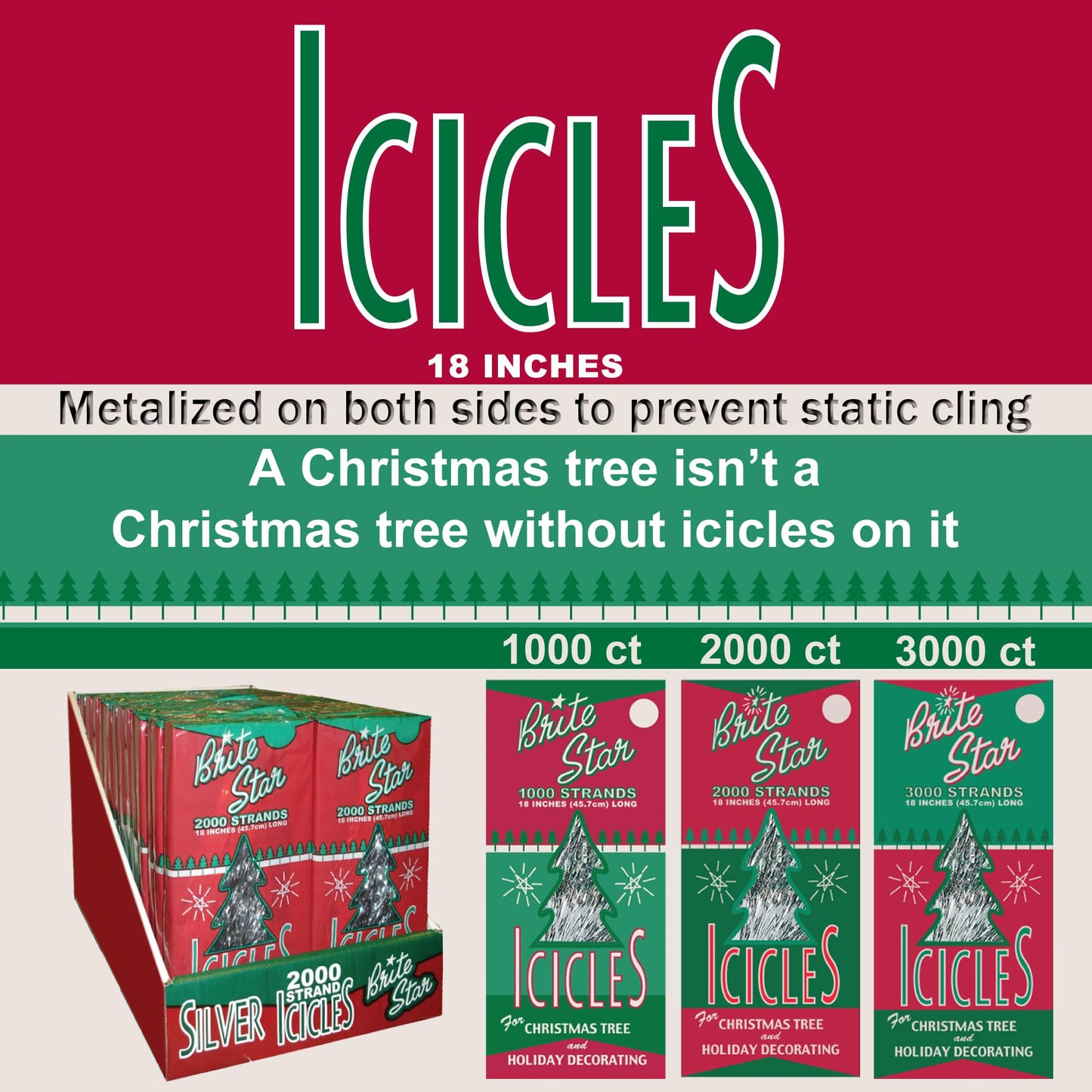 Brite Star Icicles Tinsel,Polyvinyl Chloride, 2000 Strand, Silver, Count