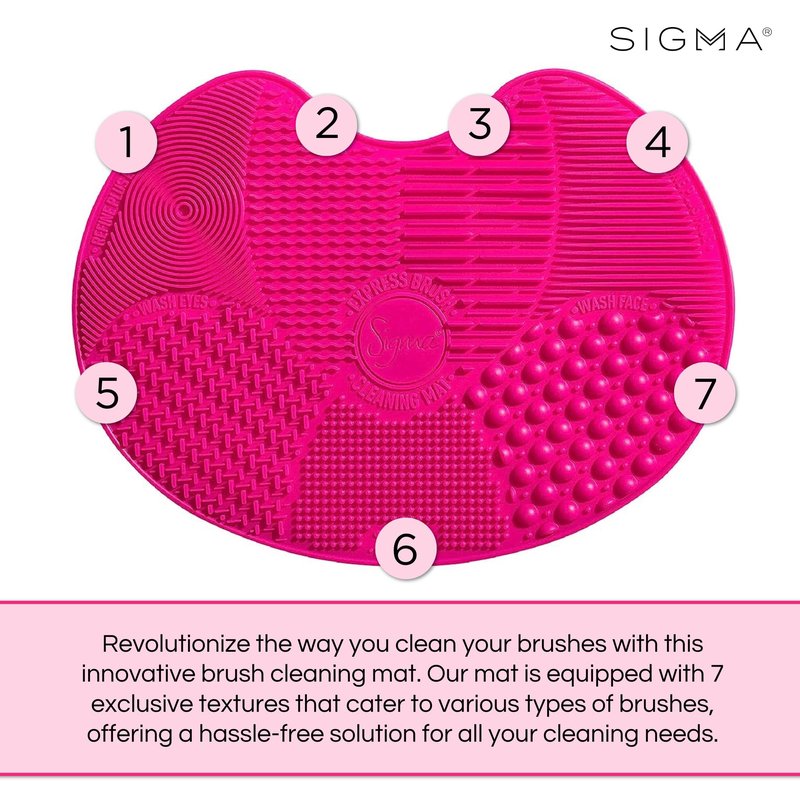 Sigma Beauty Sigma Spa® Express Brush Cleaning Mat (Pink) — Silicone Makeup Brush Cleaning Mat with Suction Cups for Cleaning Makeup Brushes, Compact Design Fit for Any Travel Makeup Kit