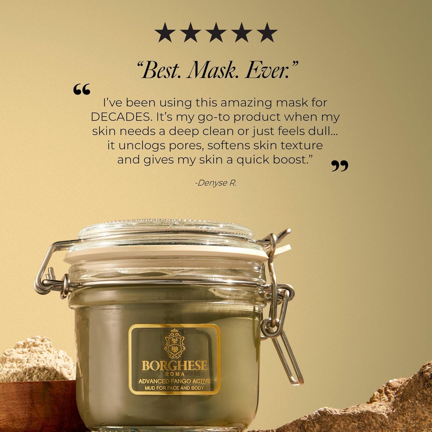 Borghese Advanced Fango Active Mud Mask - Nourishing Detoxifying Face Mask with Bentonite Clay & Hyaluronic Acid | For Normal, Combination & Oily Skin