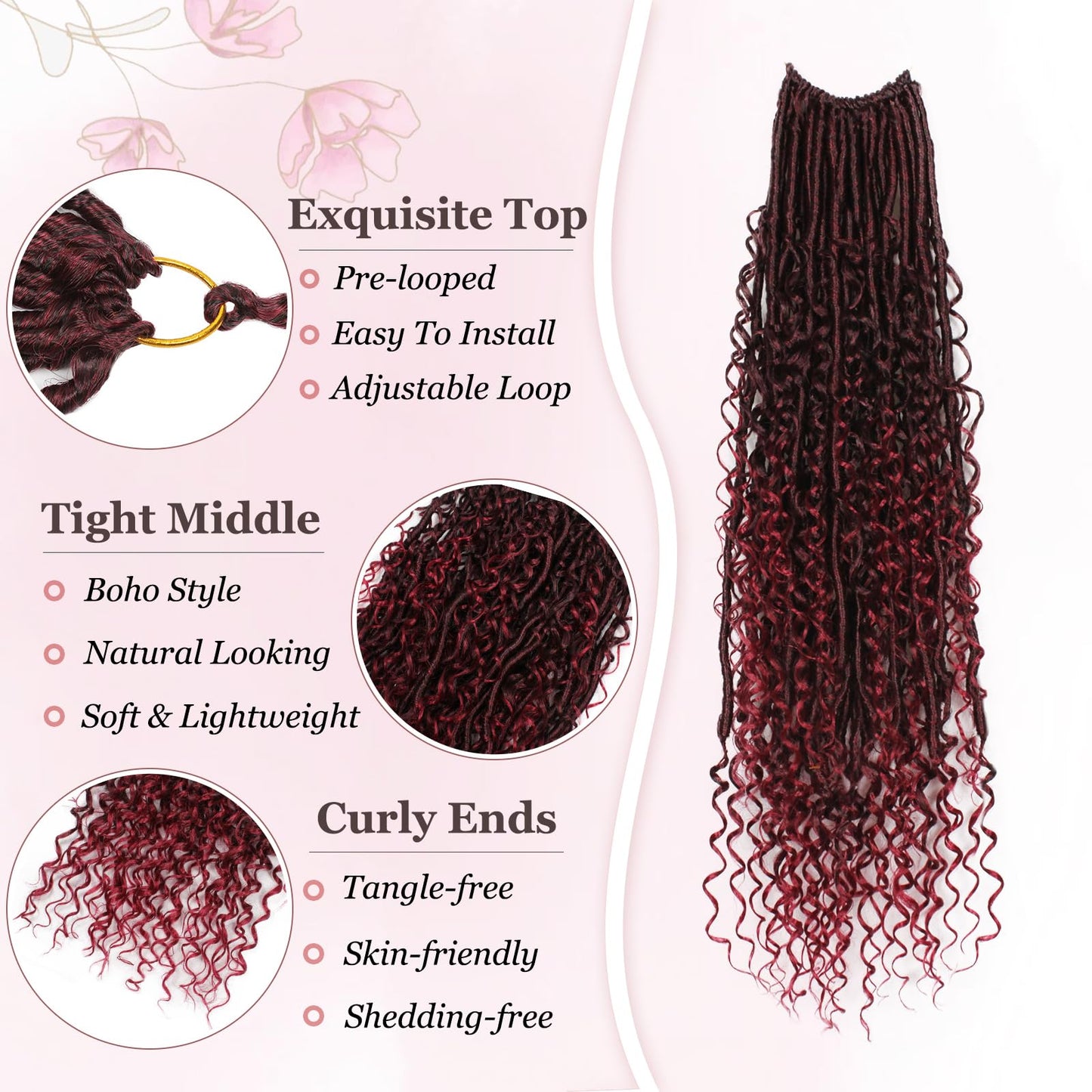 Haftaluv Boho Faux Locs Crochet Hair 9 Packs Long Goddess locs 24 Inch Boho Soft Locs With Curly Ends Pre Looped Bohemian River Loc Crochet Hair For Women (24 inch,TBUG)