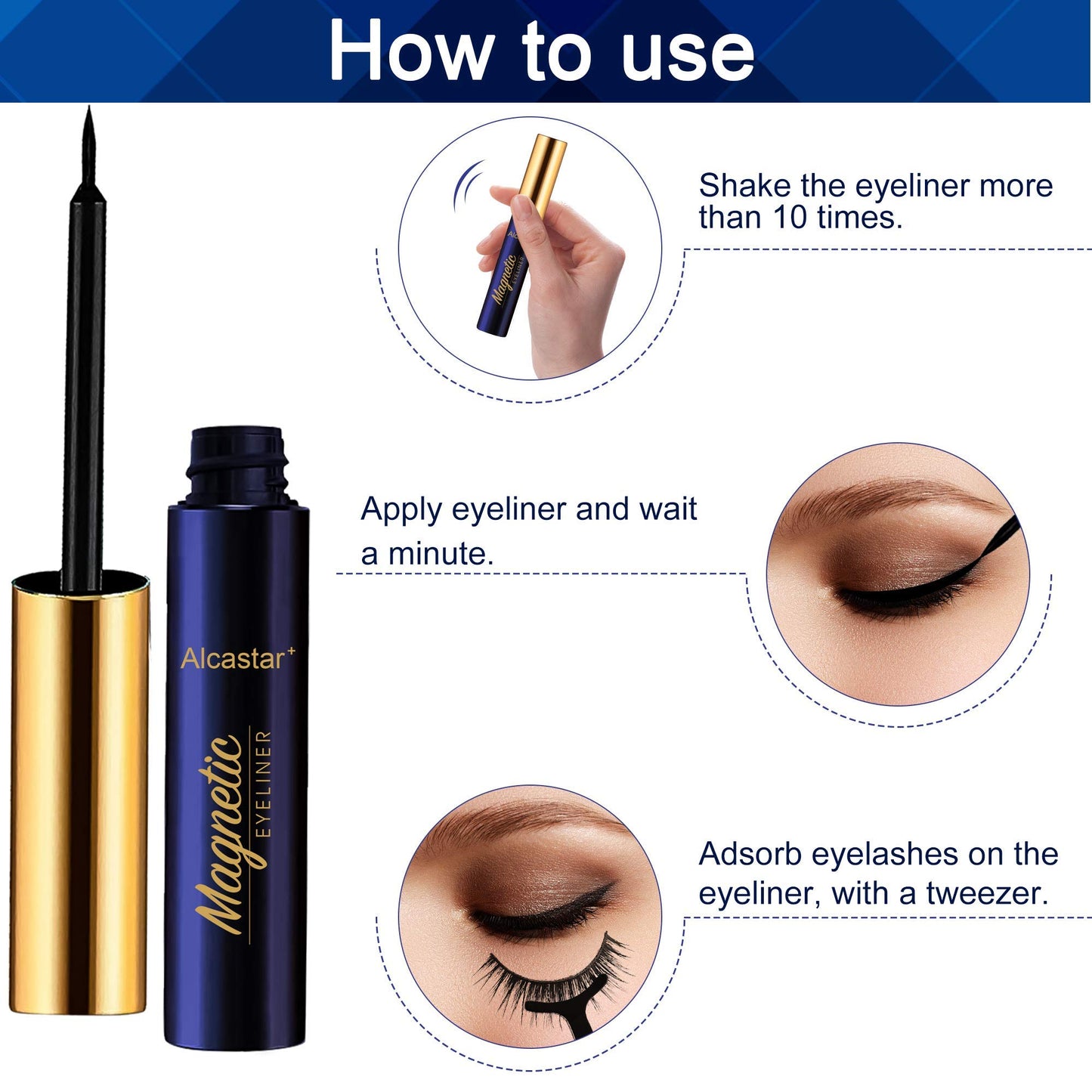 Alcastar Magnetic Eyelashes with Eyeliner Kit,Natural Magnetic Eyelash,Water, proof Reusable Long Lasting, Easy Apply (Fluffy-DH0603)