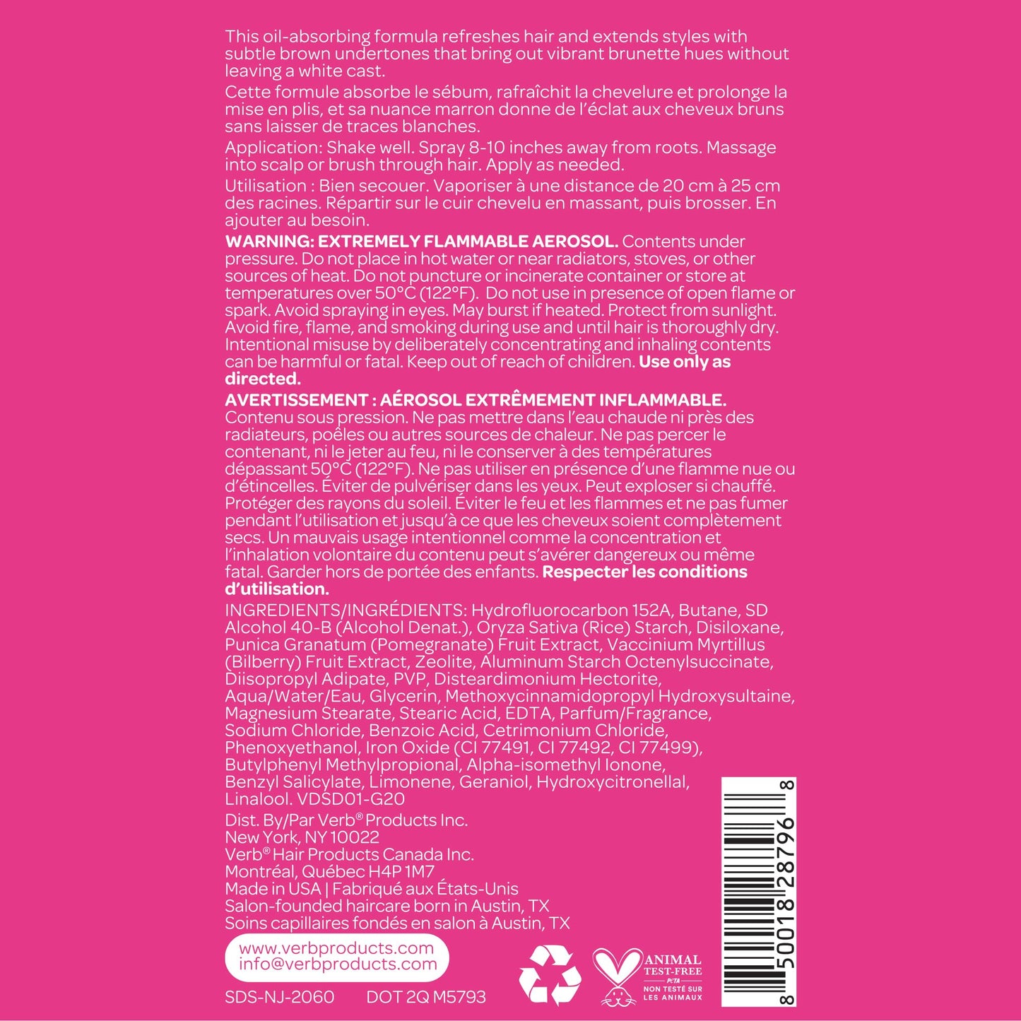 VERB Dry Shampoo Dark, 5 oz – Refresh, Absorb Oils + Extends Styles - Refreshing Dry Shampoo Spray for Dark Tones - Vegan, No Parabens or Harmful Sulfates