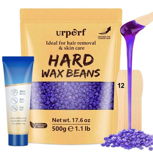 Hard Wax Beads, 1.1 lb Waxing Beads, Brazilian Bikini Wax,Hard Wax Hair Removal for Face, Body, Legs, Pearl Beads for Wax Warmers, with 30g Care Cream & 12 Applicator Sticks