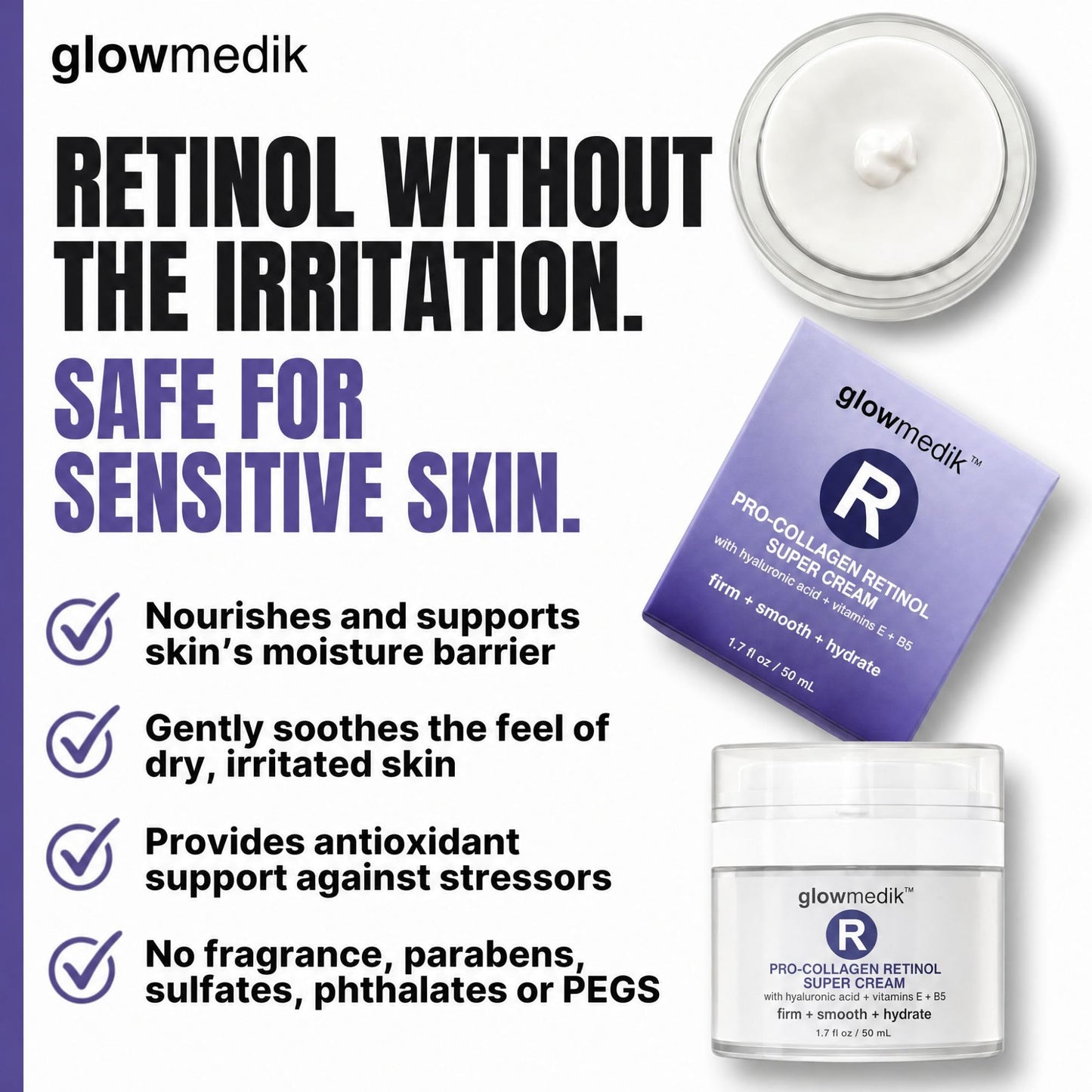 Glowmedik Pro-Collagen Retinol Cream for Face - Anti-Aging Face Moisturizer