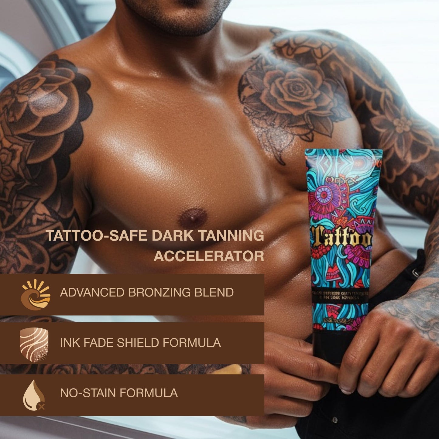 Onyx Tattoo Tanning Lotion - Indoor Accelerator with Bronzer and Tattoo Fade Protection Formula - Dark Tan for Tanning Beds and Hydrating Fade Defense | Long-Lasting Results | 6.76 Fl Oz