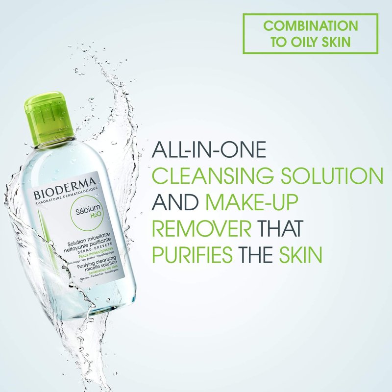 Bioderma Sébium H2O Micellar Water, Duo Pack Cleansing and Makeup Removing Gentle Face Cleanser for Combination to Oily Skin, 33.4 Fl Oz
