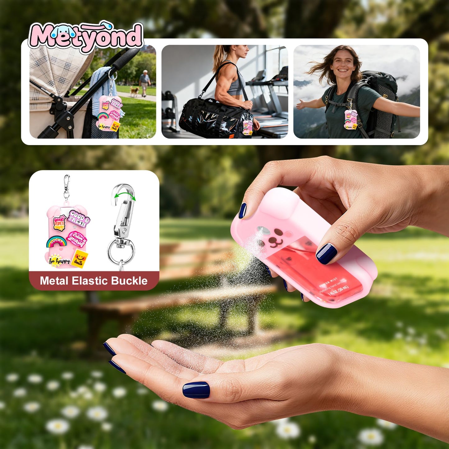 Metyond Dog Silicone Case for Touchland Hand Sanitizer Spray Power Mist 1 FL OZ/30ML for Touchland Case with Keychain, with Cute Charms Accessory Cute Travel Case (1PCS Pink)