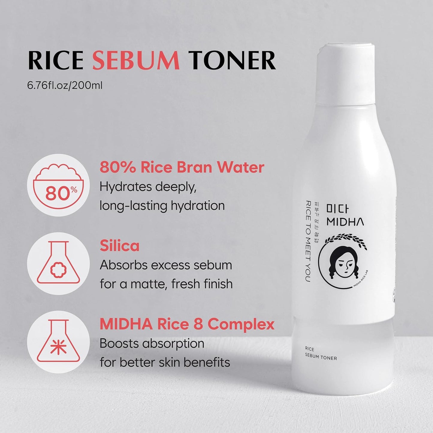 Rice Sebum Control Toner - Hydrating & Pore Refining 6.76fl.oz | Lightweight Vegan Formula for Oily & Sensitive Skin