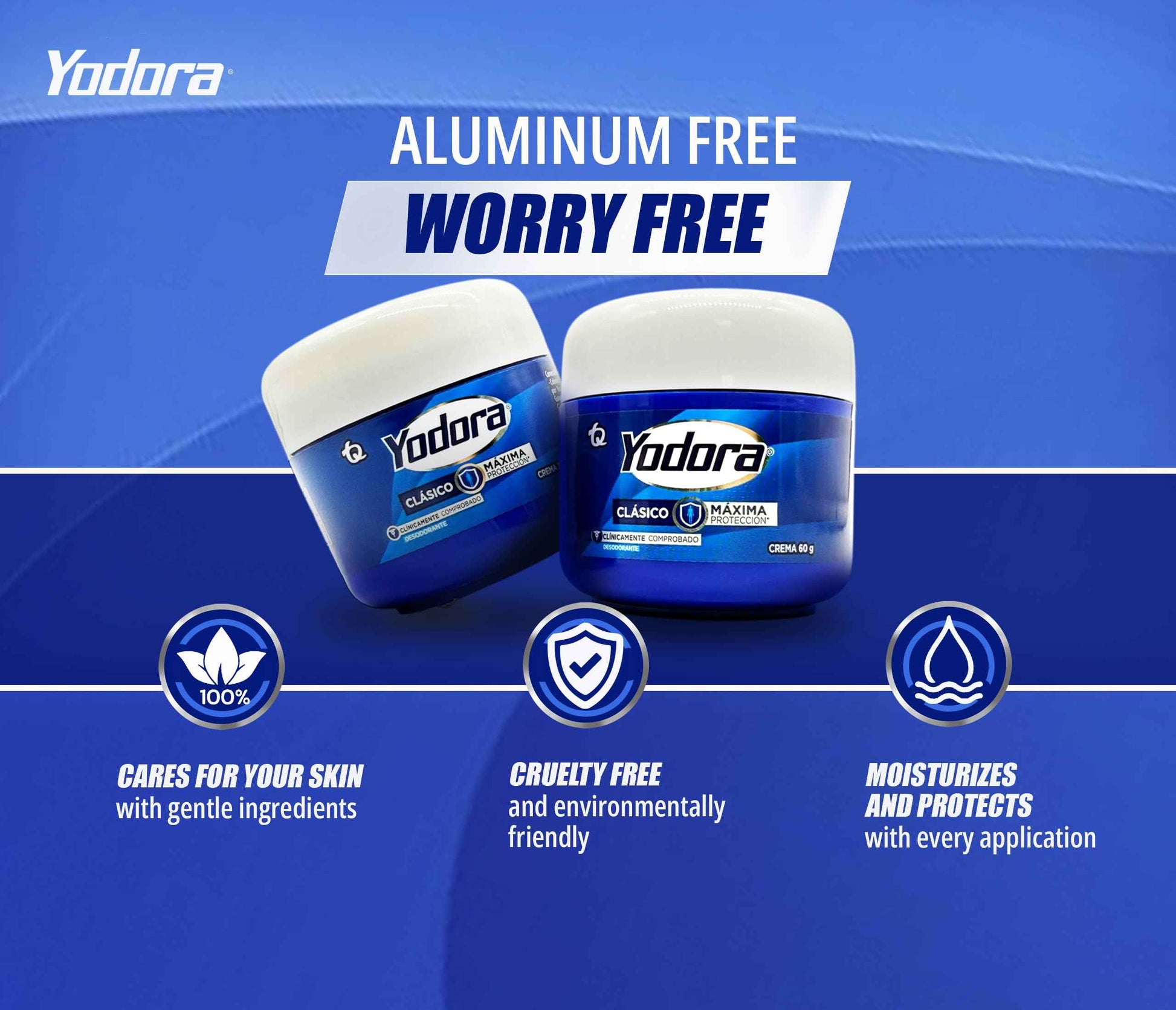 Two-pack for long-lasting freshness 60 gr - Yodora Clásico Cream Deodorant – Gentle Formula Formula for Sensitive Skin – Hydrating and Vegan Deodorant – 24-Hour Protection.