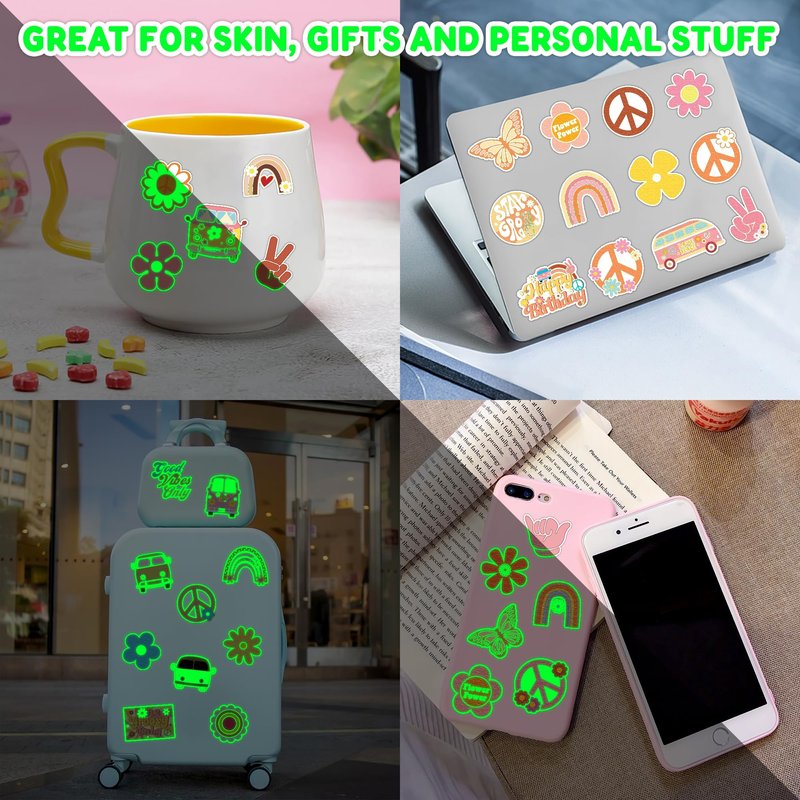 96PCS One Two Groovy 60s 70s Pre-Cut Luminous Temporary Tattoos for Kids Birthday Theme Party Supplies Decorations Favors Decor Super Cute Retro Hippie Rainbow Tattoo Stickers Gifts for Girls Boys