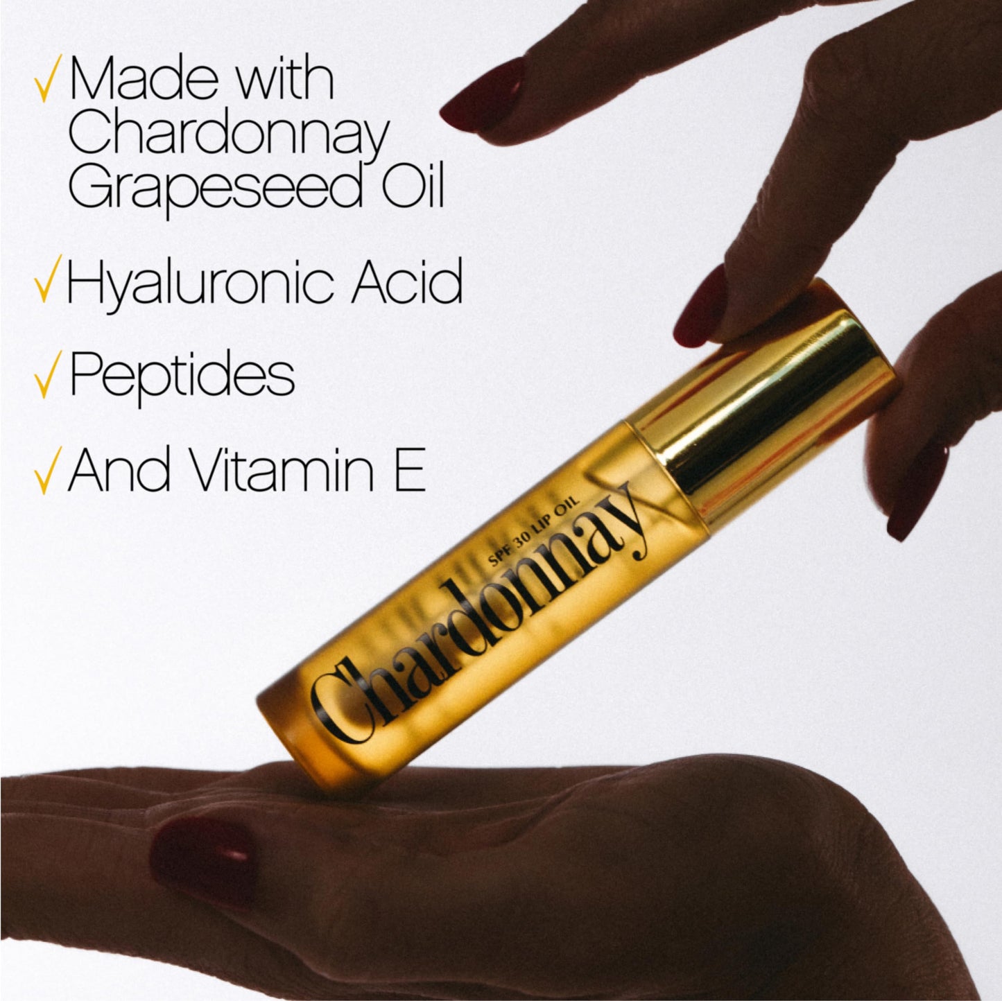 Vacation Chardonnay Lip Oil SPF 30, 0.2 Fluid Ounces - Hydrating SPF Lip Balm, Caramel Vanilla Flavor, Plumping Gloss, Sunscreen, Non-Sticky